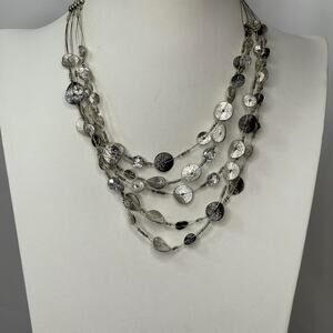 Chico's beaded necklace costume signed jewelry silver tone multi strand WEAR